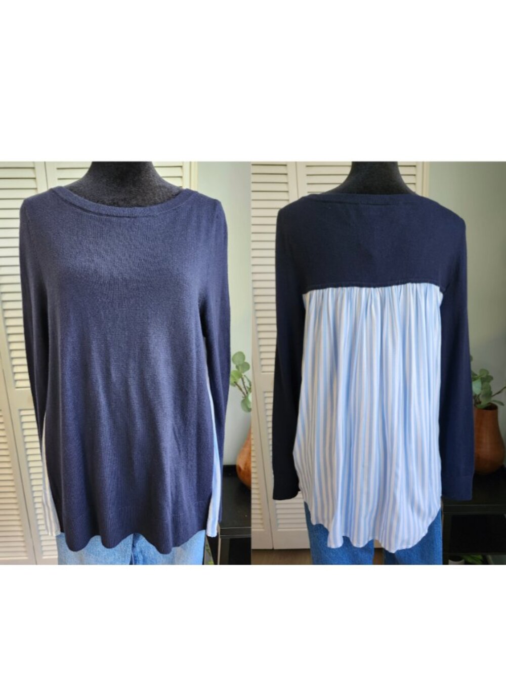 Loft Small Navy Blue Sweater Flowy Blouse Back NWT $65